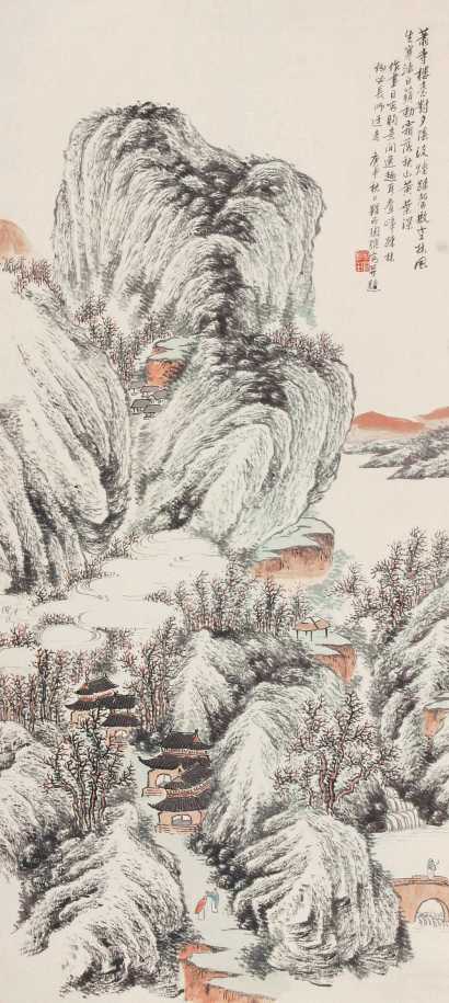 陶管 庚申（1860）年作 萧寺楼台 立轴